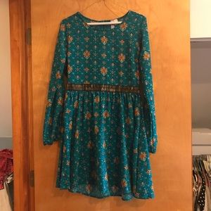 Green floral long sleeve mini dress